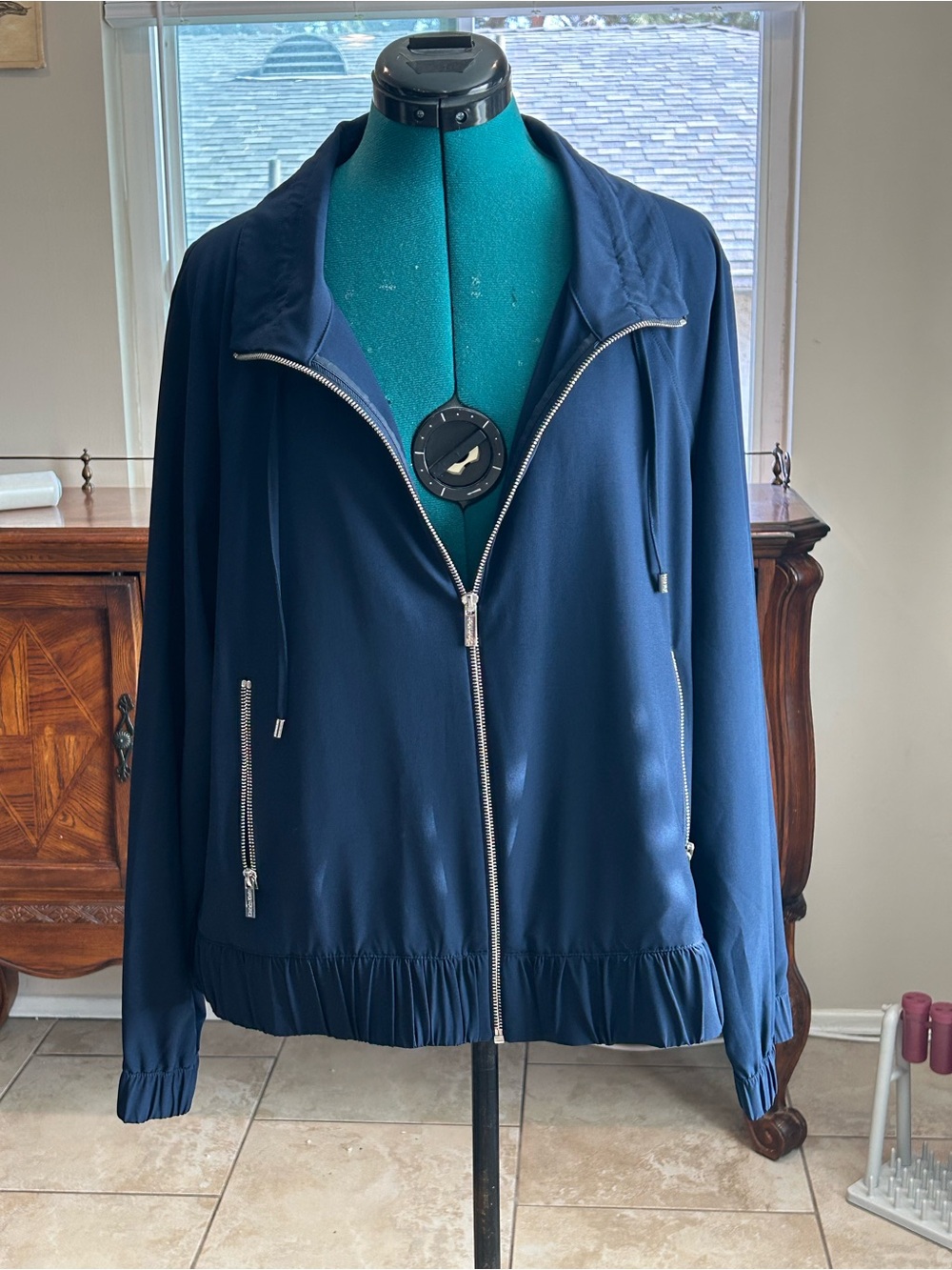 Calvin Klein Navy Zip-Front Bomber Jacket